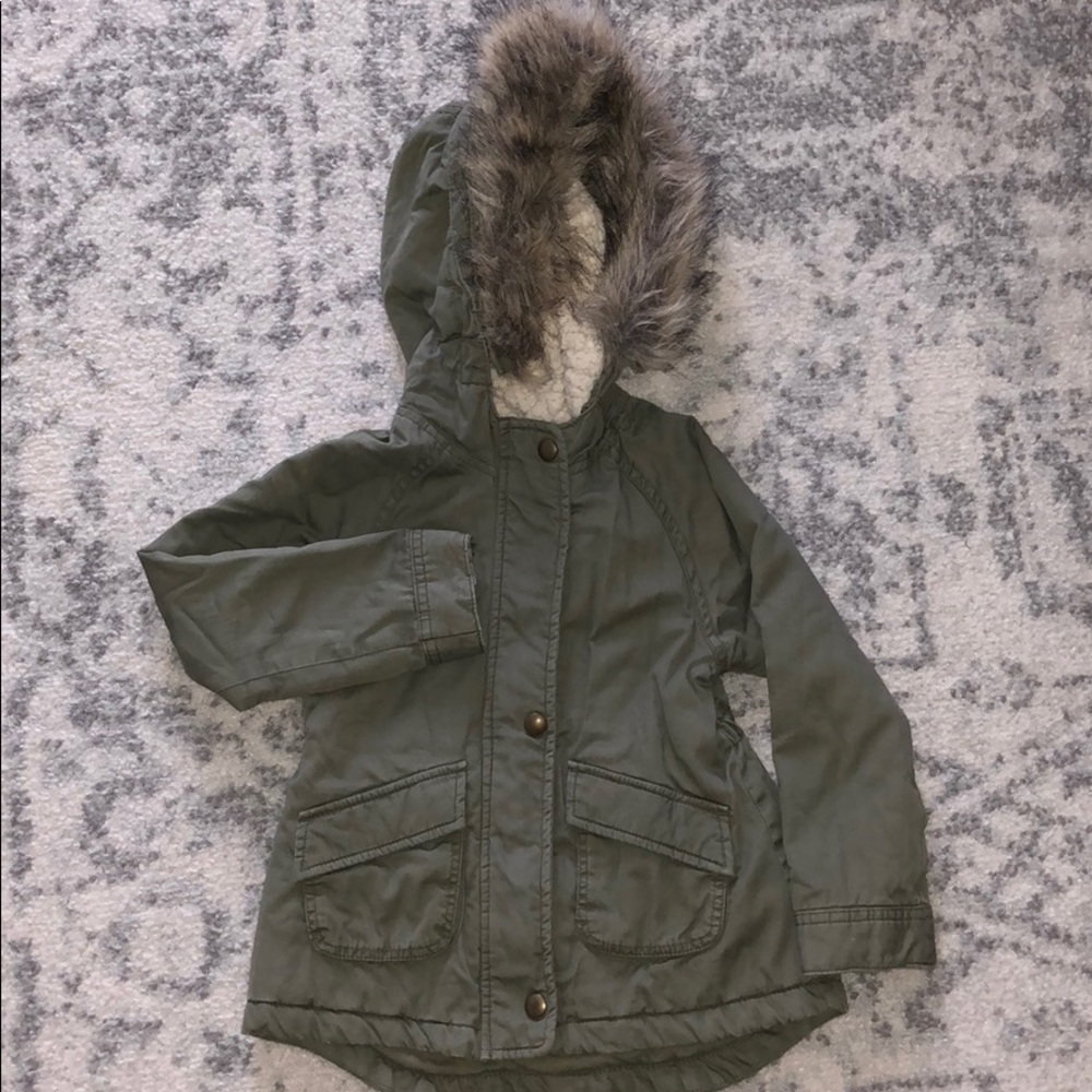 Girls olive green fur hood coat